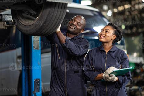 garage mechanic team working car auto service black african people ...