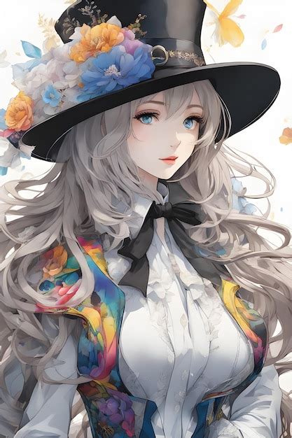 Premium AI Image | Charming Anime Girl's Top Hat Ensemble