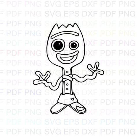 Forky Toy Story Outline Svg Stitch Silhouette Coloring Page Etsy