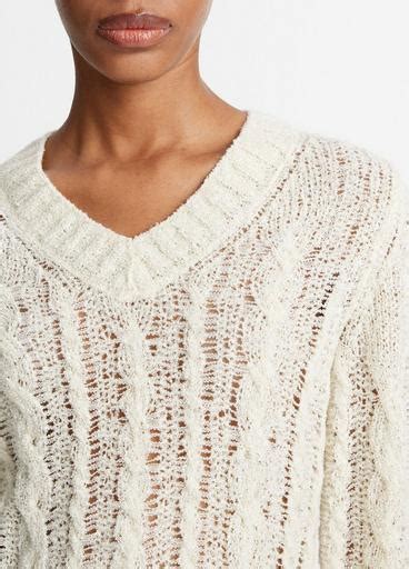 Textured Cable V Neck Sweater In Sweaters Vince