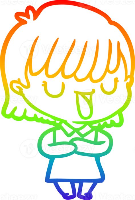 Rainbow Gradient Line Drawing Cartoon Woman 39927306 Png