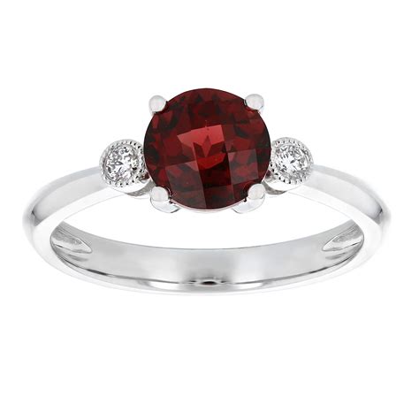 14K White Gold Round Garnet & Diamond 3 Stone Ring | Borsheims