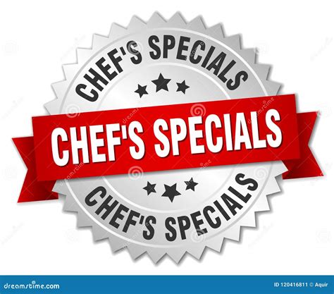 Chef S Specials Silver Badge With Red Ribbon Stock Vector