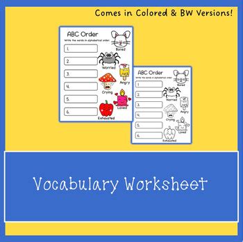 ESL Vocabulary Worksheet by Mrs Ts Counseling Corner | TPT