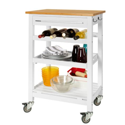 Sobuy Fkw Wn Kitchen Storage Trolley Serving Trolley Bamboo Top On