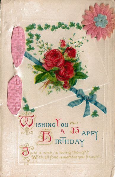 Vintage Happy Birthday Postcard with Pink Ribbon and Felt Flower from ...