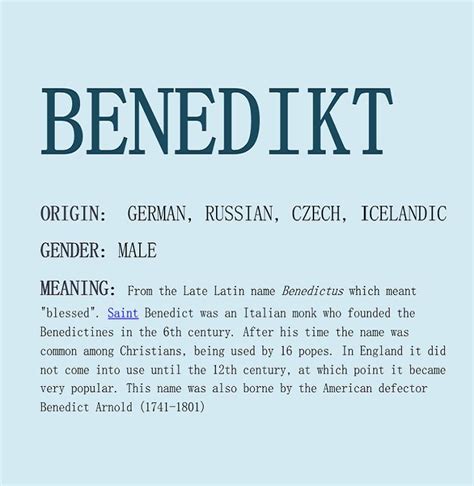 From the Late Latin name Benedictus which meant "blessed". Saint Benedict was an Italian monk ...