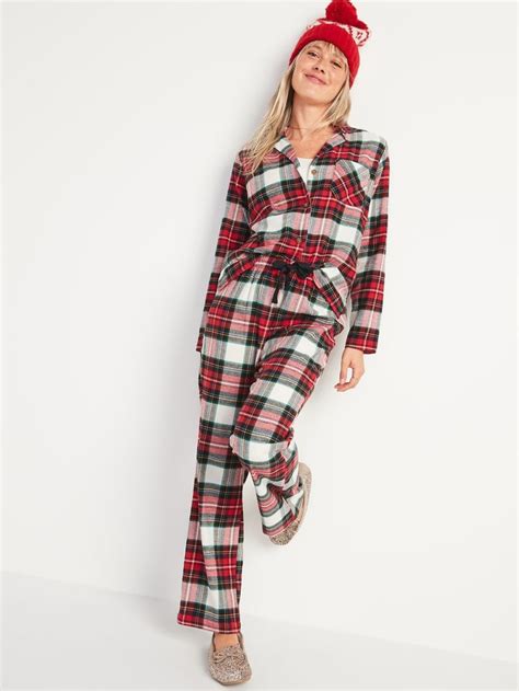 Old Navy Womens Patterned Flannel Pajama Set White Tartan Size S