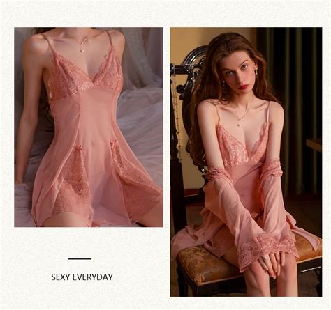 Women Sheer Mesh Contrast Lace Trim Babydoll Chemise Lingerie And Robe Sexy Nighties Sleepwear