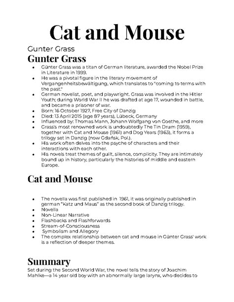 Cat And Mouse Cat And Mouse Gunter Grass Gunter Grass G Nter Grass