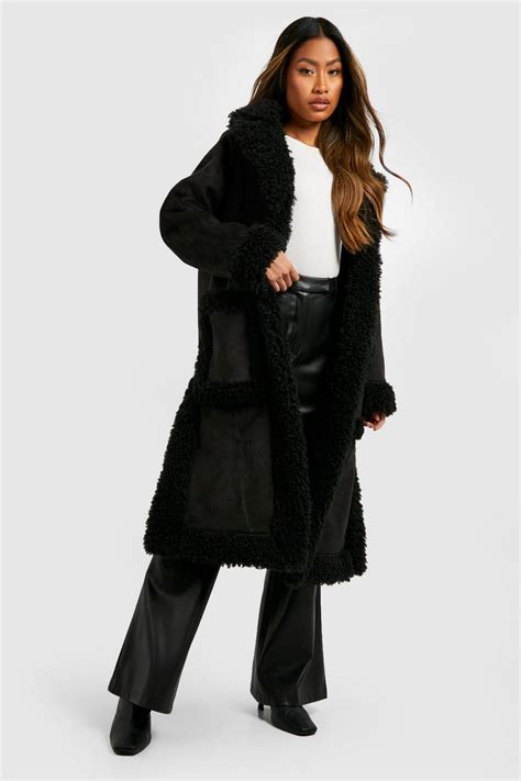 Faux Fur Trim Suedette Coat Boohoo Uk