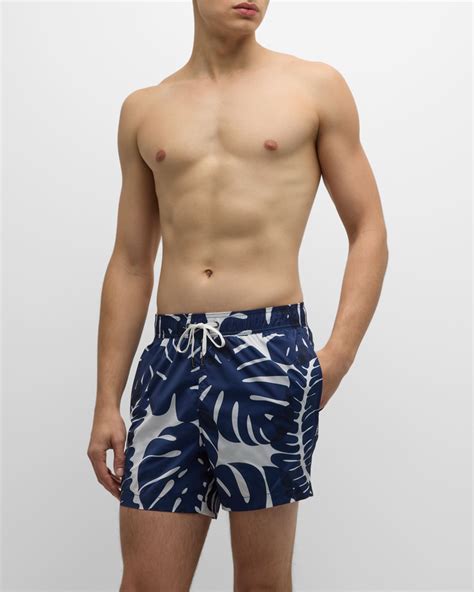 Onia Men S Charles Leaf Print Swim Trunks Neiman Marcus