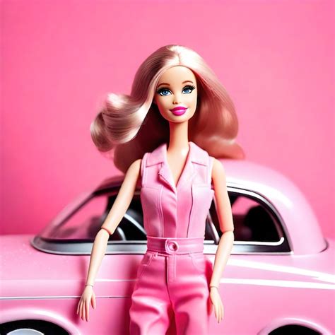 Premium AI Image | barbie doll and pink car with pastel pink background