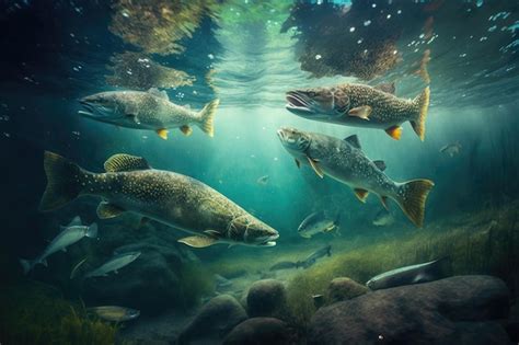 Premium AI Image | Lake Trout Fish Underwater Lush Nature by Generative AI