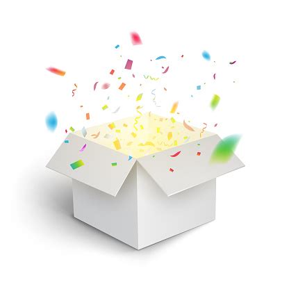 White Gift Box Confetti Explosion Magic Open Surprise Gift Box Package Decoration Stock ...