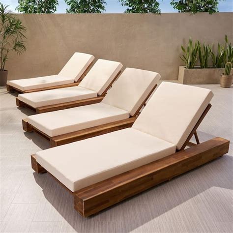 Noble House Broadway Sandblast Teak Brown Piece Wood Outdoor Chaise