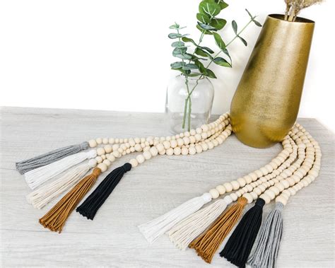 Wood Bead Garland With Tassels Ft Or Ft Garland Tassel Etsy De