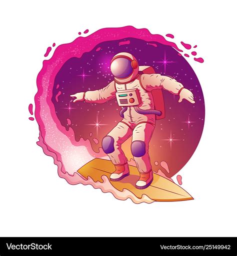 Astronaut Surfing In Outer Space Cartoon Vector Image