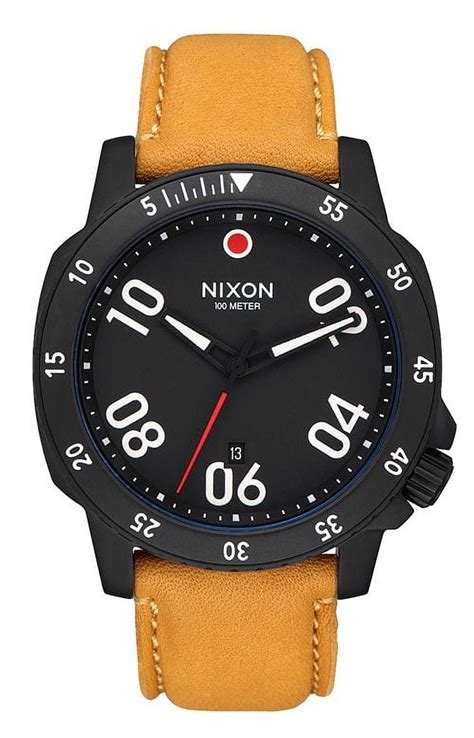 Nixon Ranger Leather Watch All Black Goldenrod