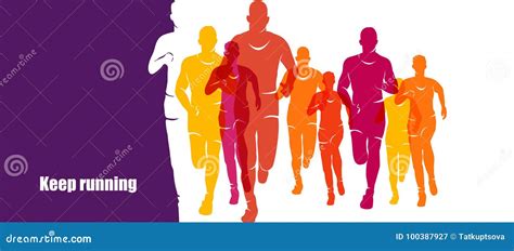 Running Marathon People Run Colorful Banner Stock Vector