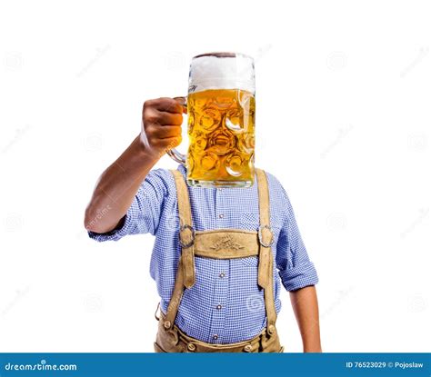 Man In Traditional Bavarian Clothes Holding Mug Of Beer Stock Image Image Of Holding Festival