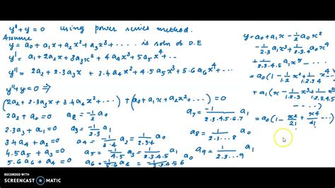 Power Series Solution Of Differential Equation Example Youtube