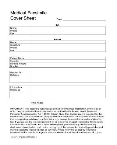 Medical Hipaa Fax Cover Sheet At Freefaxcoversheets Net