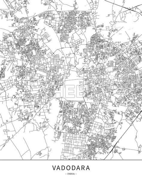 Vadodara, India, Map poster borderless print template - HEBSTREITS ...