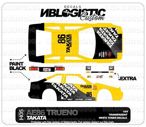 Hot Wheels Toyota Ae Trueno Custom Universal Waterslide Decal Scale