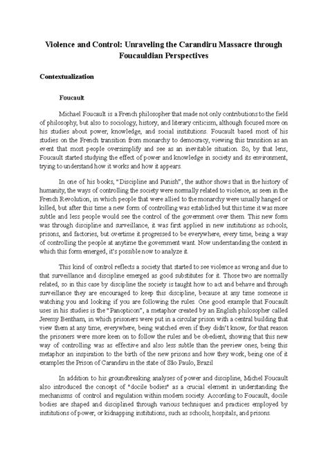 Violence and Control Unraveling the Carandiru Massacre through