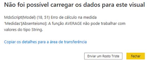 ERRO Não foi possível carregar dados para este visual Power BI