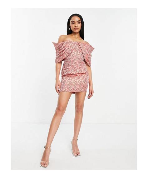 Asos Pleated Bardot Jacquard Mini Dress In Pink Lyst Uk