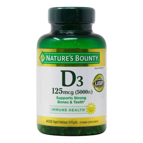 Natures Bounty Vitamin D3 125 Mcg (5000 Iu) - 400 Rapid Release ...