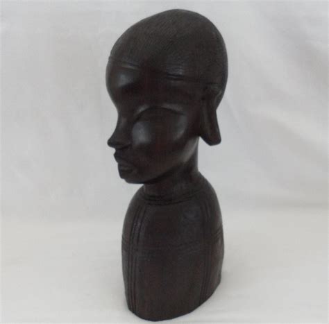 2 Vintage Ebony Wood Hand Carved Tribal African Female Bust Statue 10