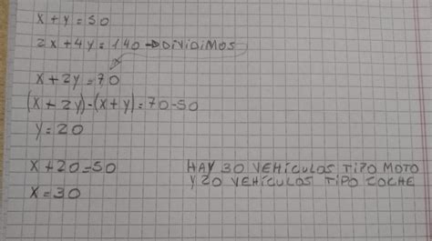 En un taller hay 50 vehículos entre motos y coches Si el número total