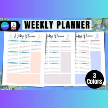 Weekly Planner Pdf Printable Landscape Minimalist Weekly Schedule