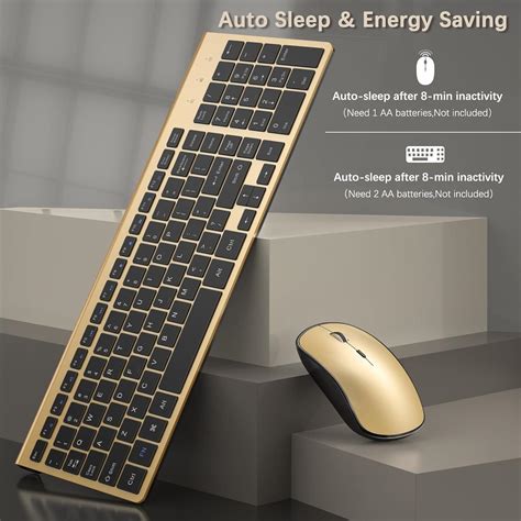 Wireless Keyboard And Mouse Combo J JOYACCESS Slim And Compact Gold