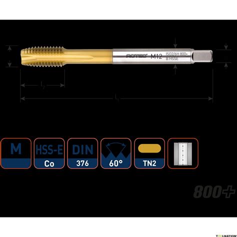 Rotec 330 2000T HSS E 800 Machine Tap DL DIN 376B M20x2 5 TiN