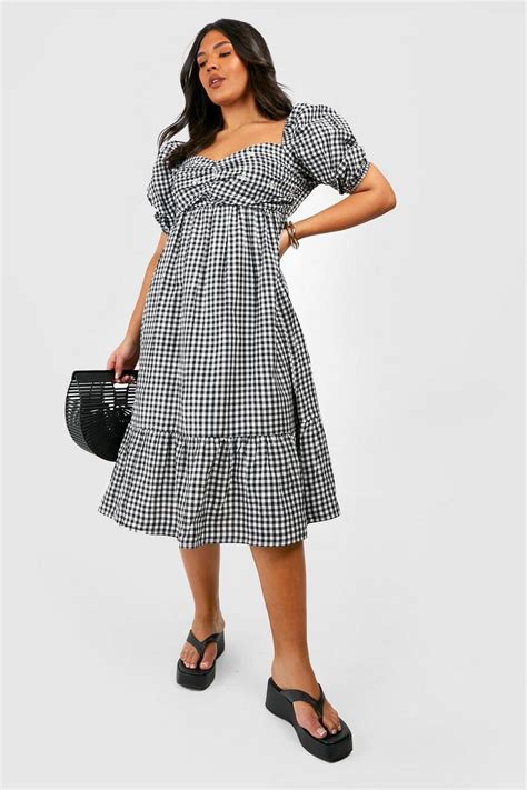 Plus Daisy Embroidered Gingham Midi Dress Boohoo