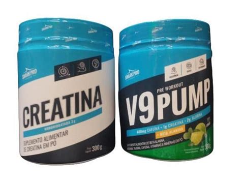 Kit Creatina Monohidratada Pura 300g Pre Treino V9 Pump Shark Pro