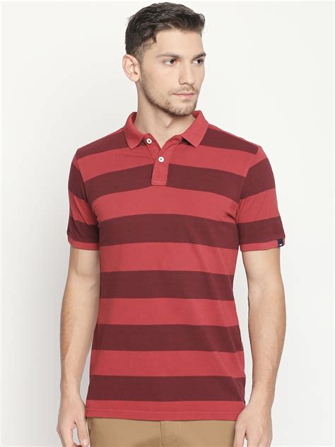 Buy Basics Men Pink Striped Polo Collar T Shirt Tshirts For Men