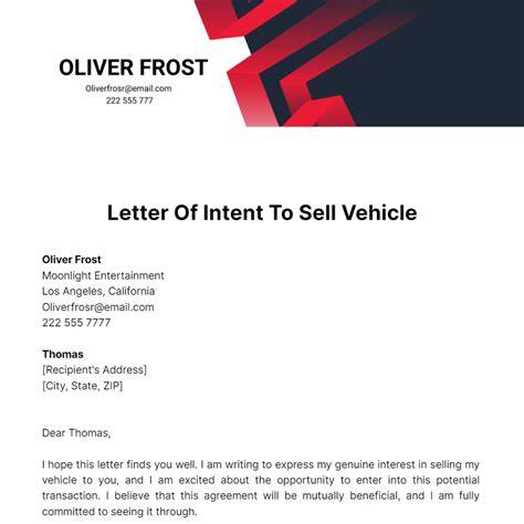 Free Letter Of Intent To Sell Vehicle Template Edit Online And Download