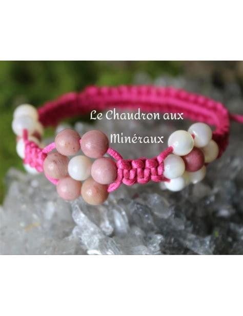 Nacre Et Rhodonite Bracelet Macram