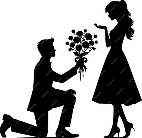 Premium Vector Silhouette Man Giving Flowers To Woman Stock Vector