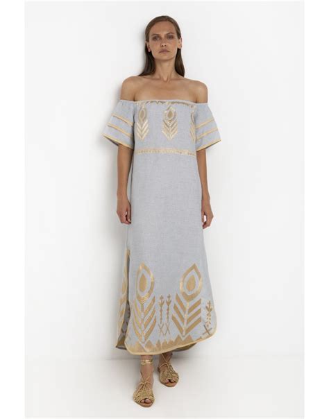 Greek Archaic Kori Bardot Linen Dress Women From Young Ideas Uk