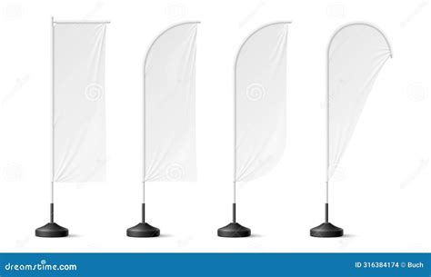 Realistic Beach Flags White Banner Stand Mockup Stock Vector Illustration Of Business