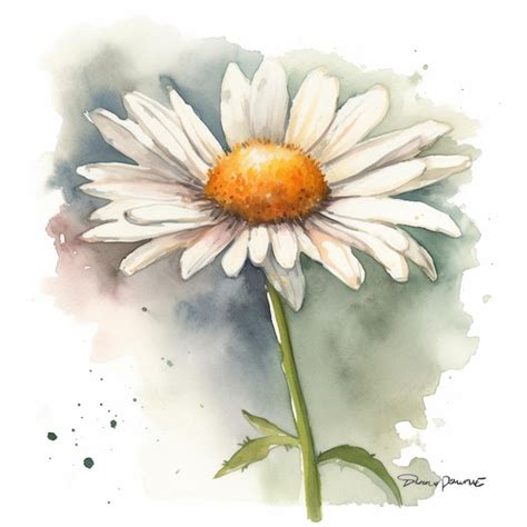 Premium Ai Image Painting Of A Single White Daisy With A Yellow