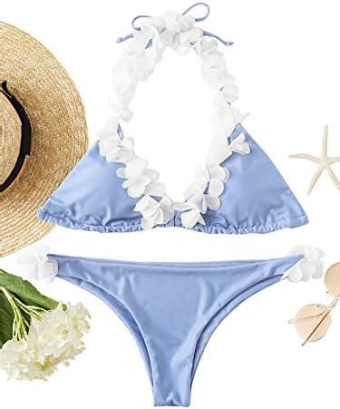 Amazon SweatyRocks Women S Sexy Bathing Suits Flower Trim Triangle Two Pieces Bikini Sets