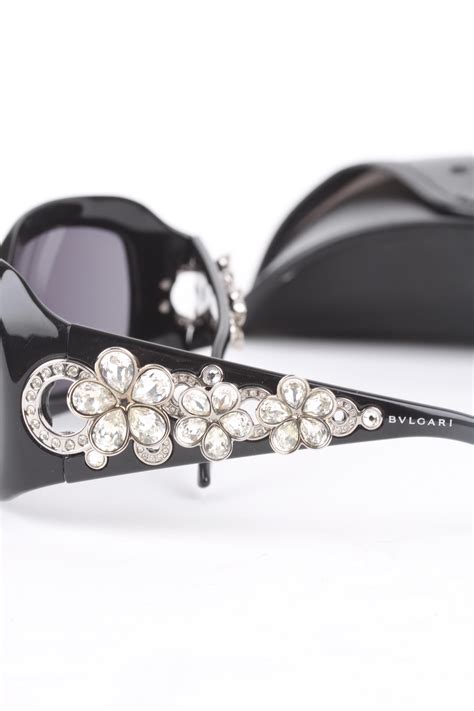 Bvlgari Black Swarovski Crystal Flower Sunglasses At 1stdibs