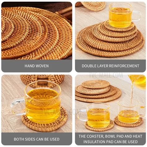 18cm Handmade Rattan Woven Coaster Bowl Dish Heat Insulation Pad Round